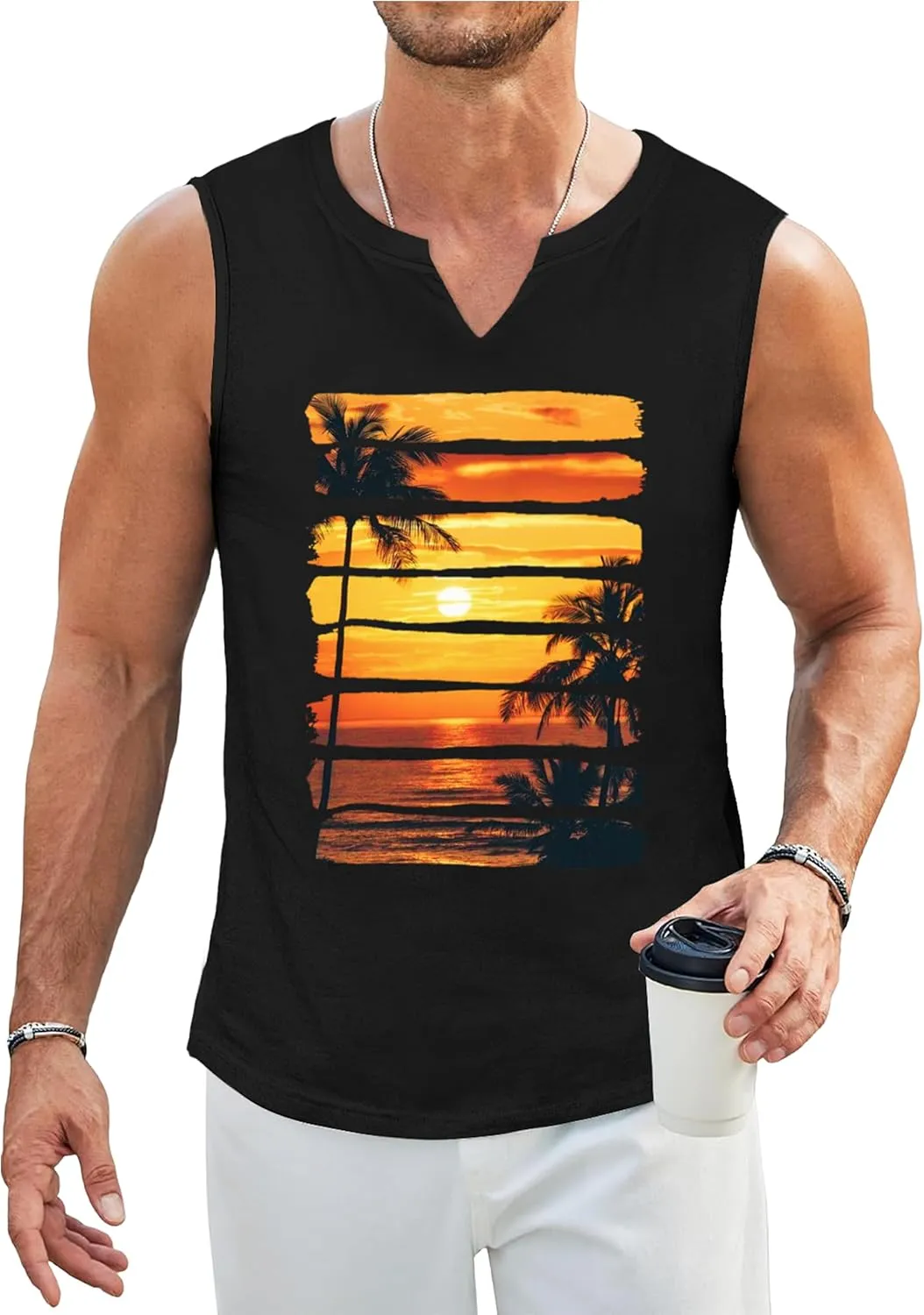 Mens Tank Top Men Graphic Shirts Letter Graphic Print Sleeveless V Neck Top Tank Tops Workout Muscle Tank Top
