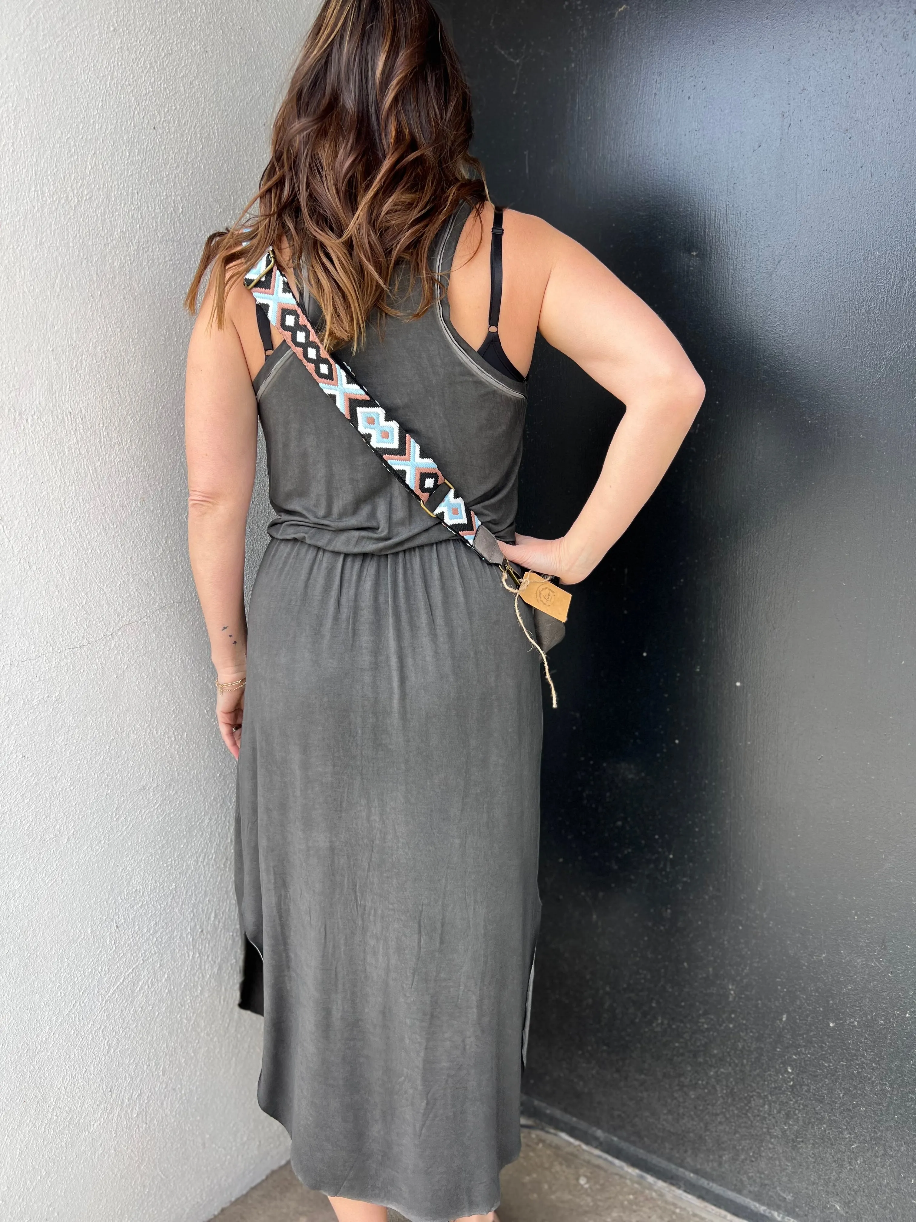 Mineral Washed Stretchy Side Slit Sleeveless Dress