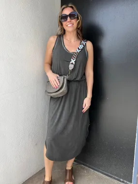Mineral Washed Stretchy Side Slit Sleeveless Dress