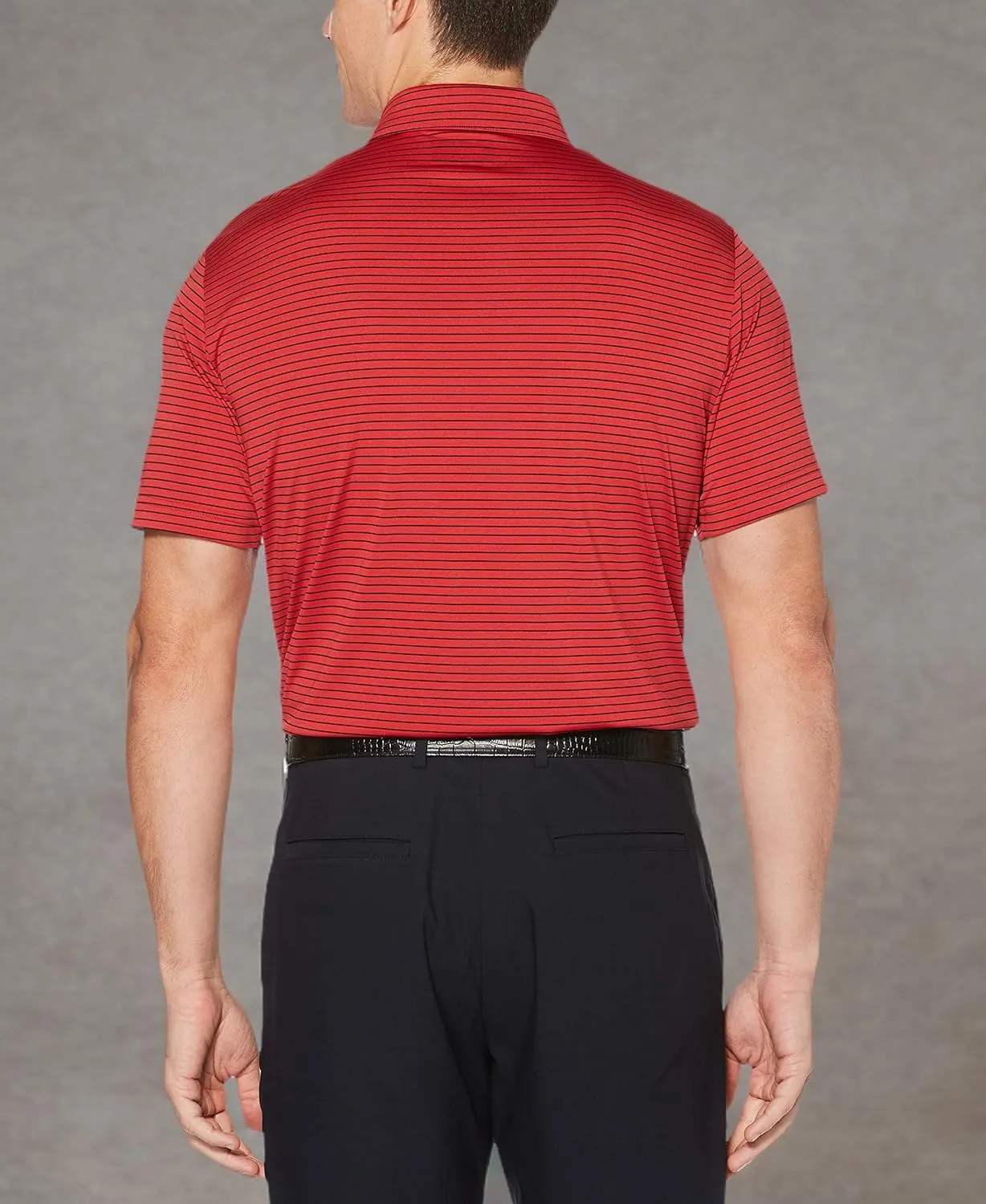 PGA TOUR Stretch Short Sleeve Feeder Stripe Golf Polo, Moisture-Wicking Performance Shirts for Men
