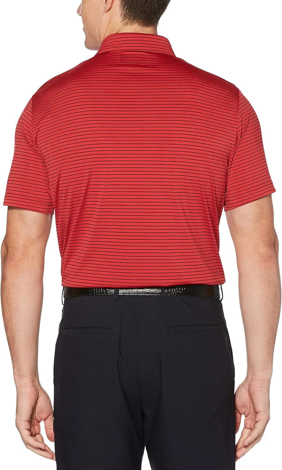 PGA TOUR Stretch Short Sleeve Feeder Stripe Golf Polo, Moisture-Wicking Performance Shirts for Men