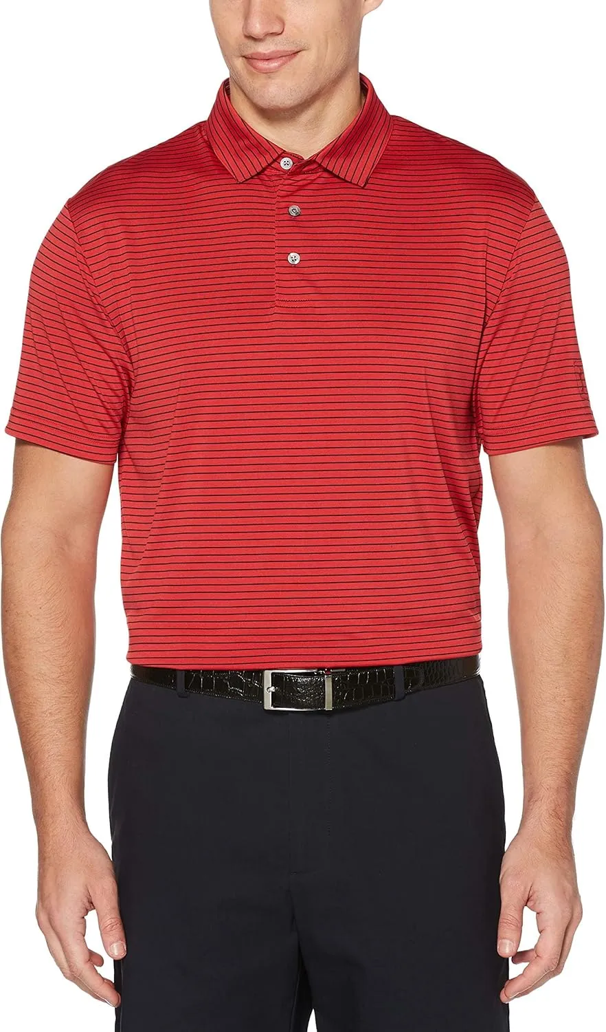 PGA TOUR Stretch Short Sleeve Feeder Stripe Golf Polo, Moisture-Wicking Performance Shirts for Men