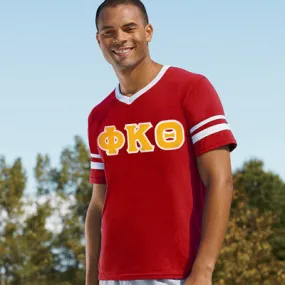 Phi Kappa Theta V-Neck Jersey with Striped Sleeves - 360 - TWILL