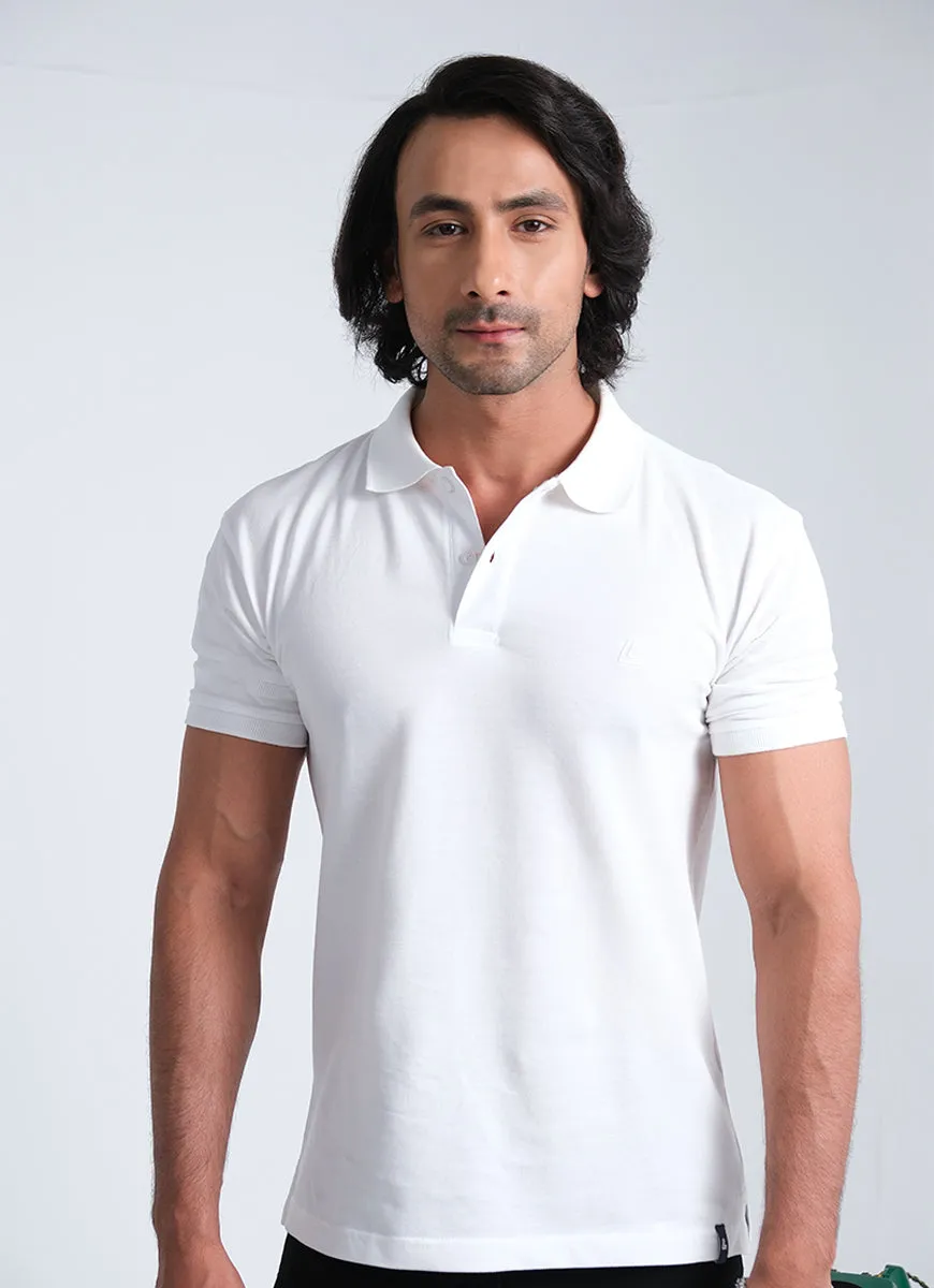 Polo Shirt - Polo Shirt White Single Tuck Pique