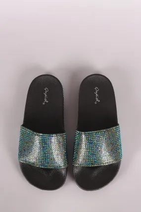 Qupid Rhinestone Open Toe Slide Sandal
