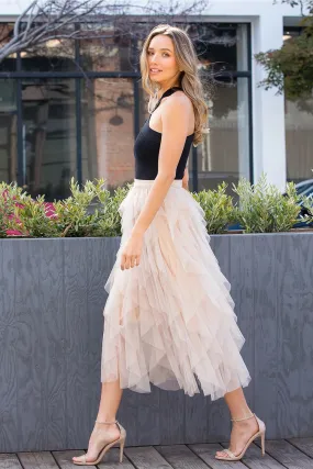 RUFFLED TULLE MIDI SKIRT