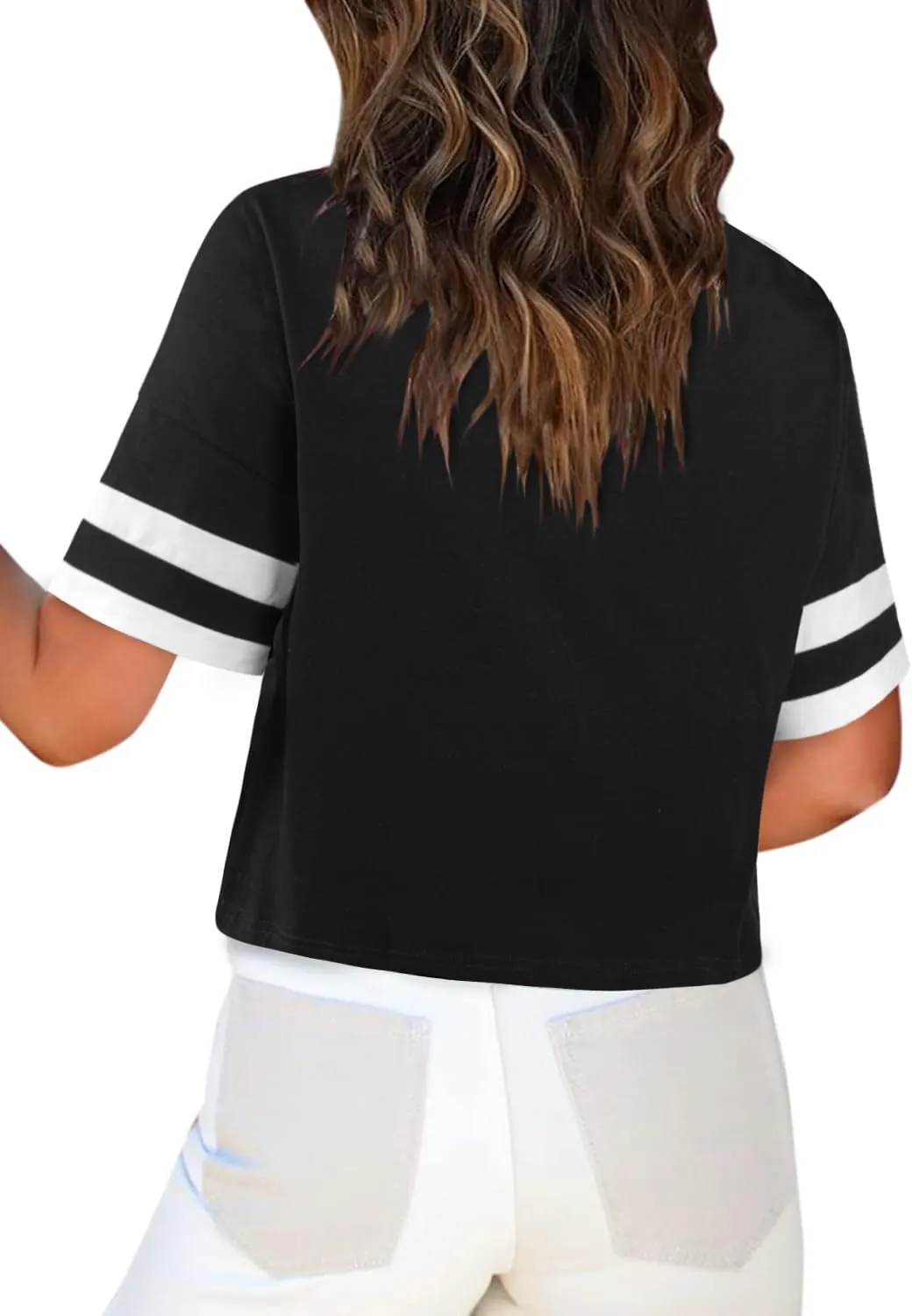 SOFIA'S CHOICE Women's Striped Crop Top Loose Fit Summer Casual Short Sleeve T Shirt