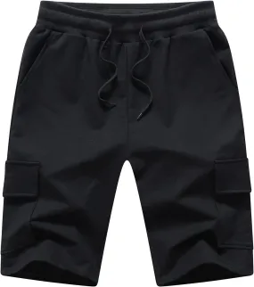 STICKON Mens Shorts Casual Classic Fit Drawstring Summer Beach Shorts with Zipper Pockets