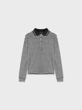Striped Collar Tee-Black/White