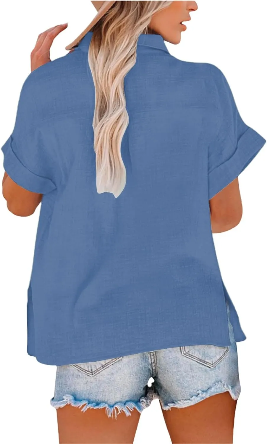 Summer Cotton Linen Shirts for Women 2025 Casual V Neck Blouses Loose Fit Stylish Lightweight Shirts 3/4 Sleeve Tunic Tees