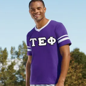 Tau Epsilon Phi V-Neck Jersey with Striped Sleeves - 360 - TWILL