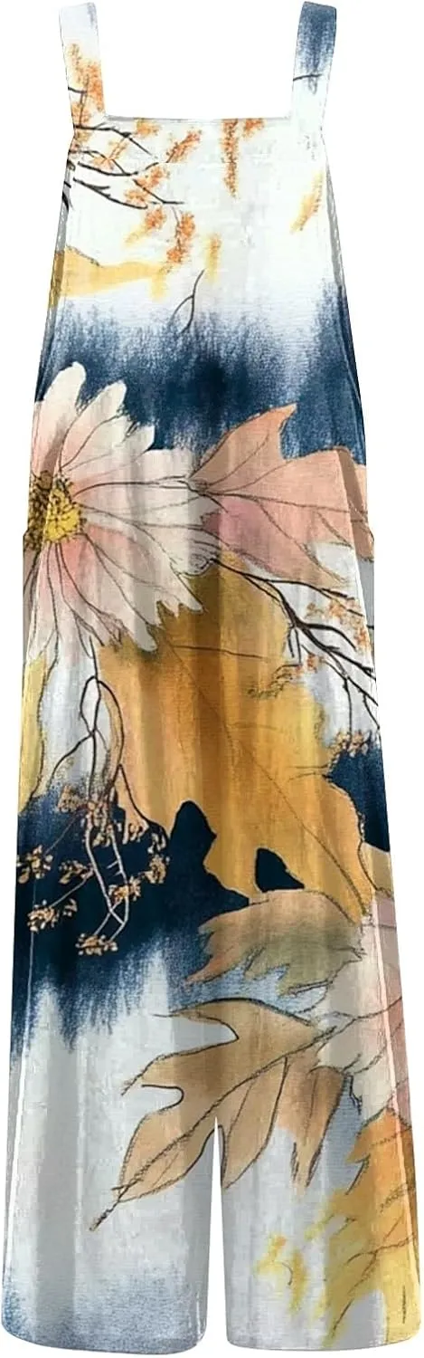 Trendy Jumpsuits for Women, Loose Floral Boho Beach Vacation Spring Womens Romper