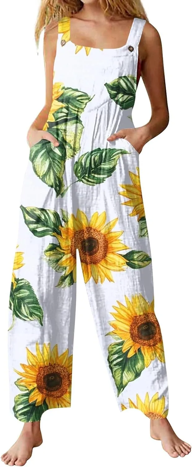 Trendy Jumpsuits for Women, Loose Floral Boho Beach Vacation Spring Womens Romper