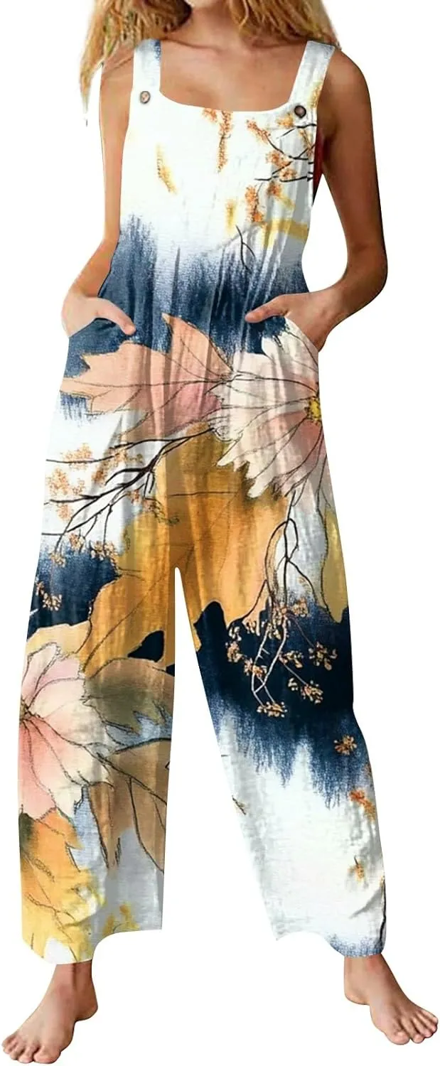 Trendy Jumpsuits for Women, Loose Floral Boho Beach Vacation Spring Womens Romper