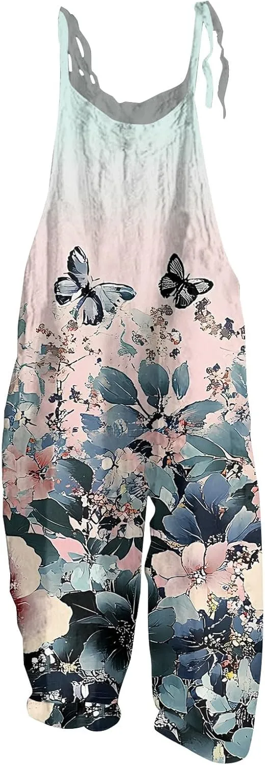 Trendy Womens Jumpsuit, Wide Leg Fashion Casual Loose Beach Vacation Rompers for Women