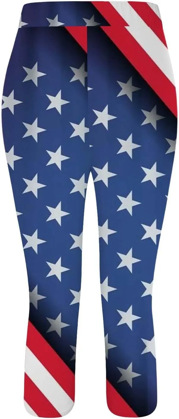 Ultra Soft Leggings for Women Women Capris Leggings Classic American Flag Print Yoga Running Pants Soft Tights Black