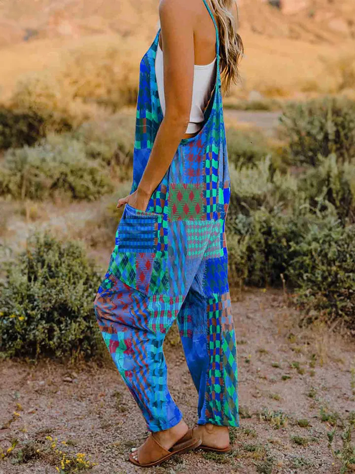 Vibrant Chic: Full Size Printed V-Neck Sleeveless Jumpsuit