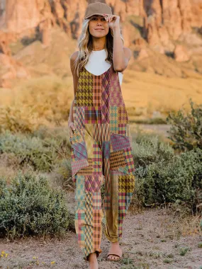 Vibrant Chic: Full Size Printed V-Neck Sleeveless Jumpsuit