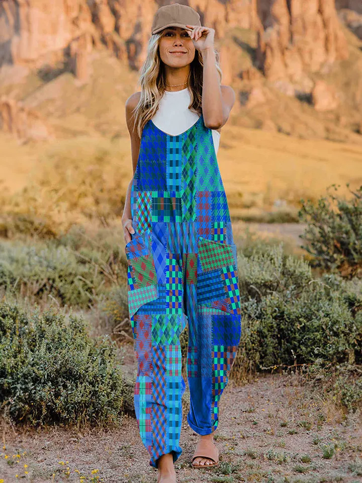 Vibrant Chic: Full Size Printed V-Neck Sleeveless Jumpsuit