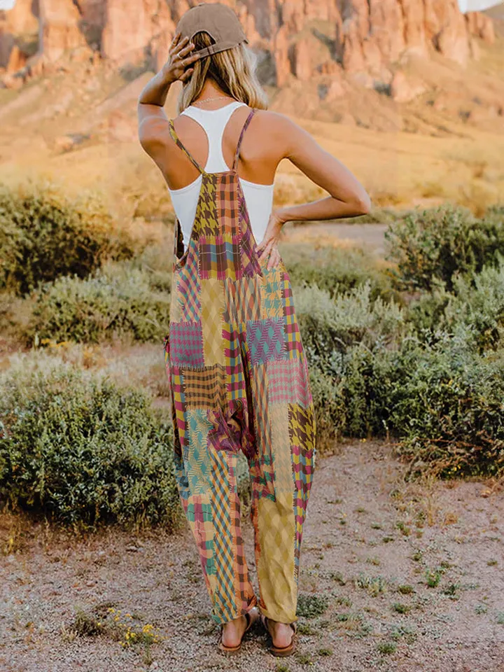 Vibrant Chic: Full Size Printed V-Neck Sleeveless Jumpsuit