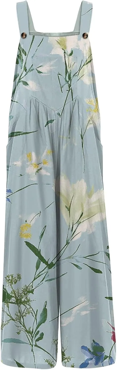 Wide Leg One Piece Jumpsuits for Women, Casual Vacation Loose Beach Fashion Boho Womens Romper