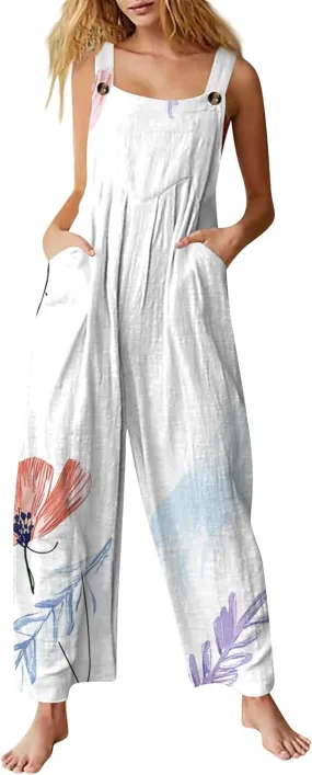 Wide Leg One Piece Jumpsuits for Women, Casual Vacation Loose Beach Fashion Boho Womens Romper