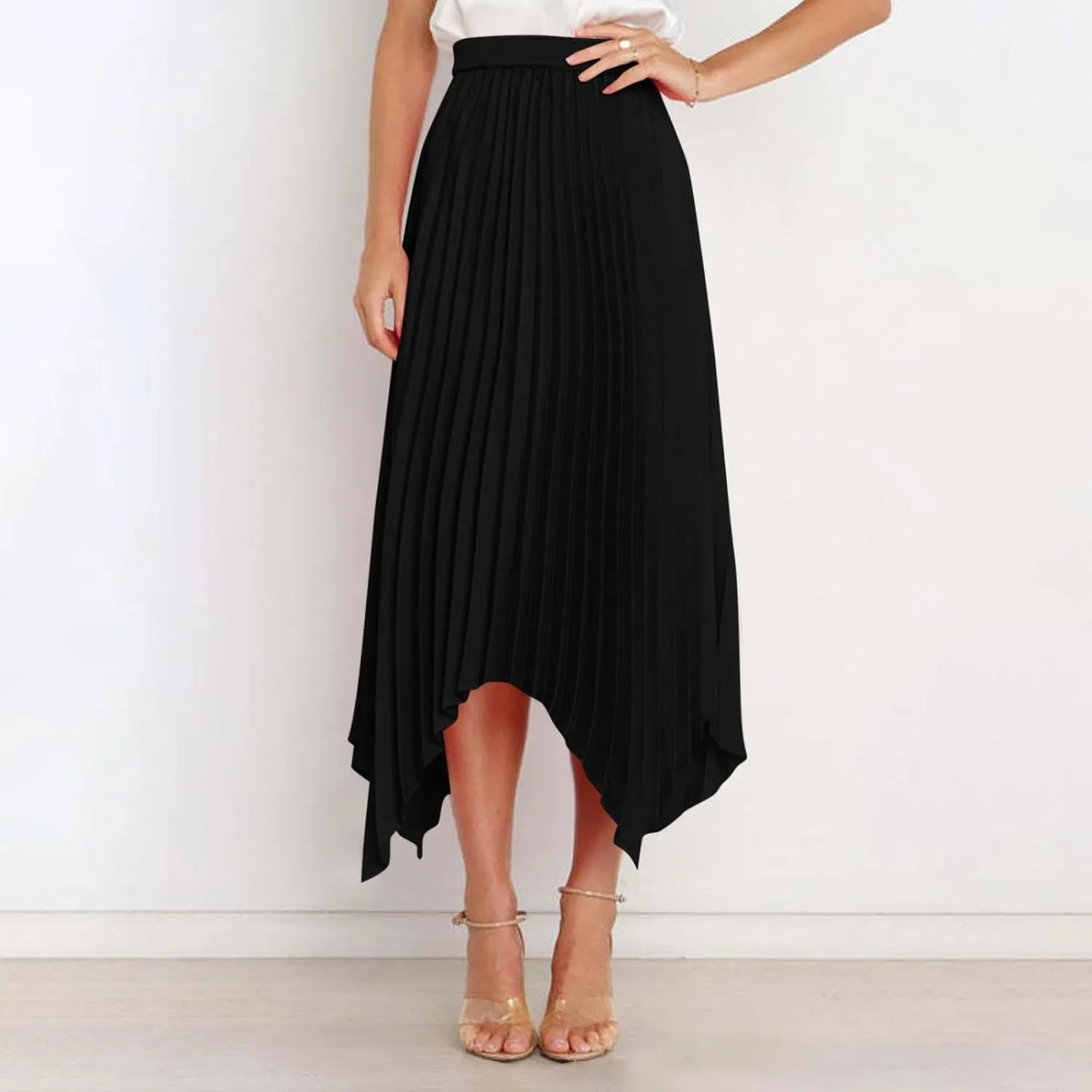 Women High Waisted Flowy Skirts A-line Long Maxi Skirt Casual Summer Pleated Skirts Asymmetrical Skirt Travel Outfit