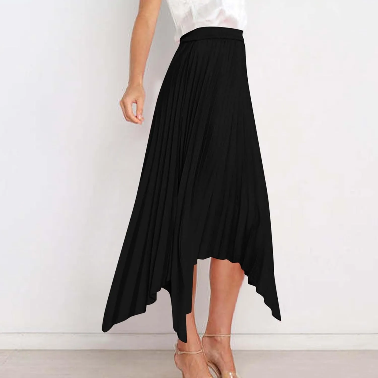 Women High Waisted Flowy Skirts A-line Long Maxi Skirt Casual Summer Pleated Skirts Asymmetrical Skirt Travel Outfit