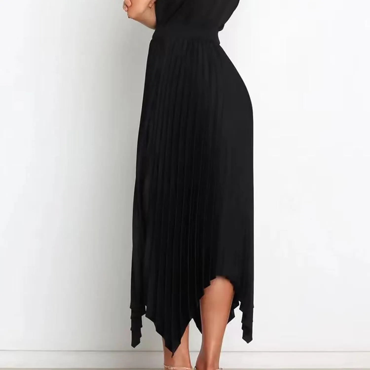 Women High Waisted Flowy Skirts A-line Long Maxi Skirt Casual Summer Pleated Skirts Asymmetrical Skirt Travel Outfit