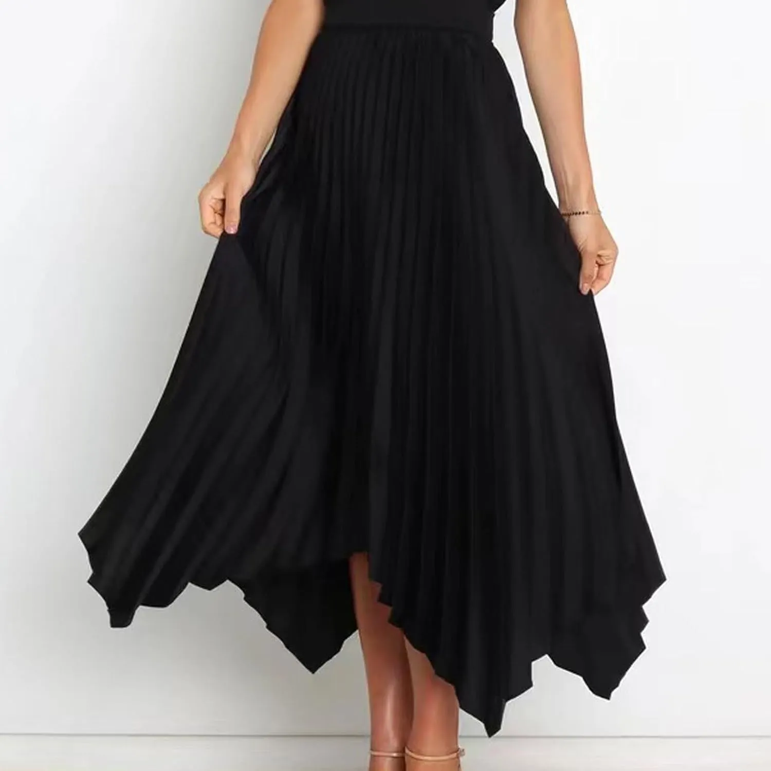 Women High Waisted Flowy Skirts A-line Long Maxi Skirt Casual Summer Pleated Skirts Asymmetrical Skirt Travel Outfit