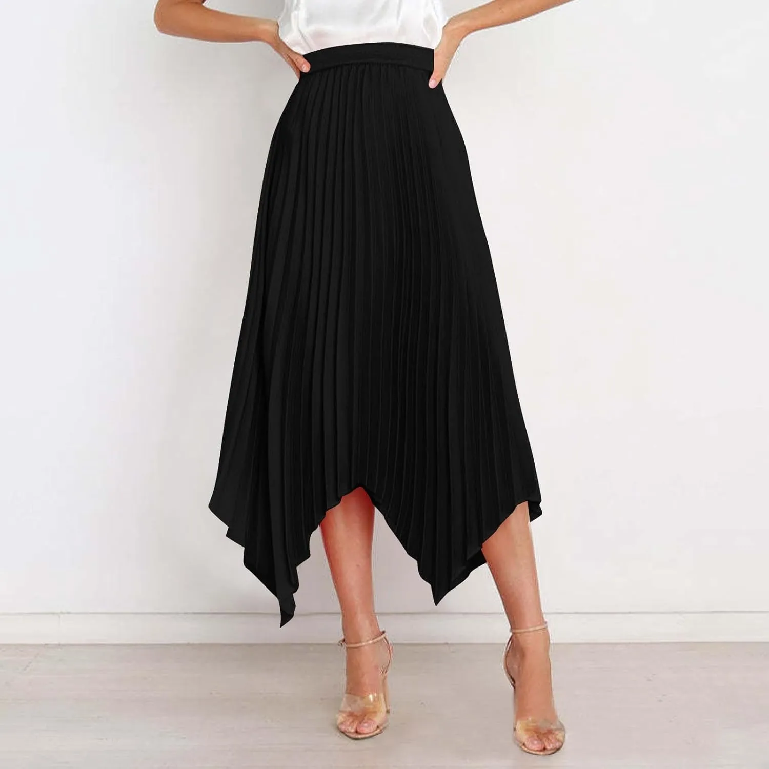 Women High Waisted Flowy Skirts A-line Long Maxi Skirt Casual Summer Pleated Skirts Asymmetrical Skirt Travel Outfit