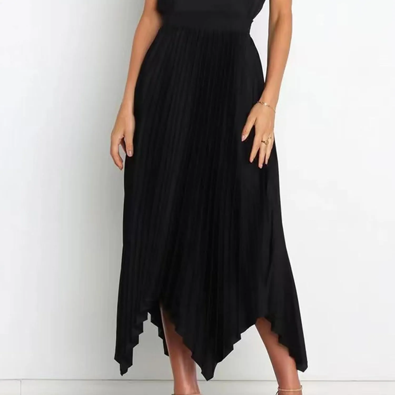 Women High Waisted Flowy Skirts A-line Long Maxi Skirt Casual Summer Pleated Skirts Asymmetrical Skirt Travel Outfit
