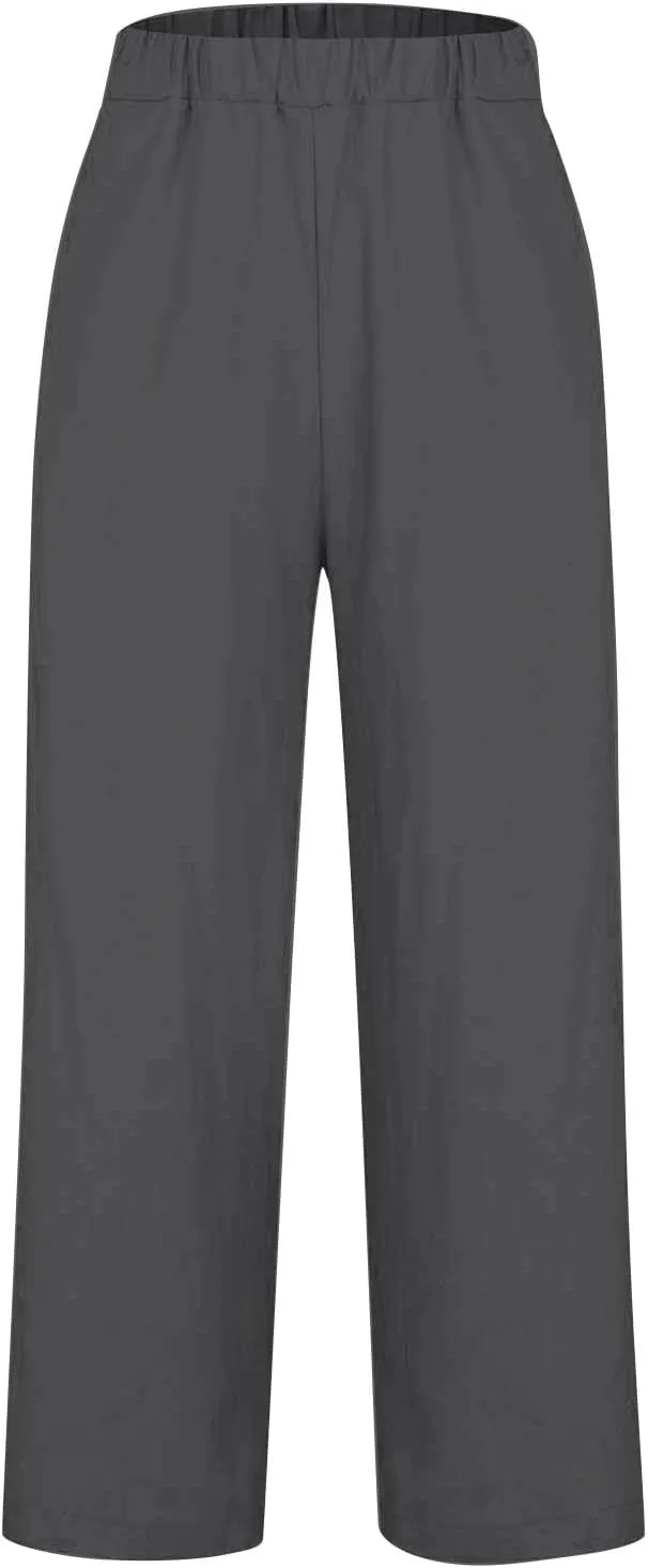 Women Summer Linen Pants Straight Leg Beach Vacation Comfy Baggy Trousers Dressy Palazzo Lounge Pants with Pockets