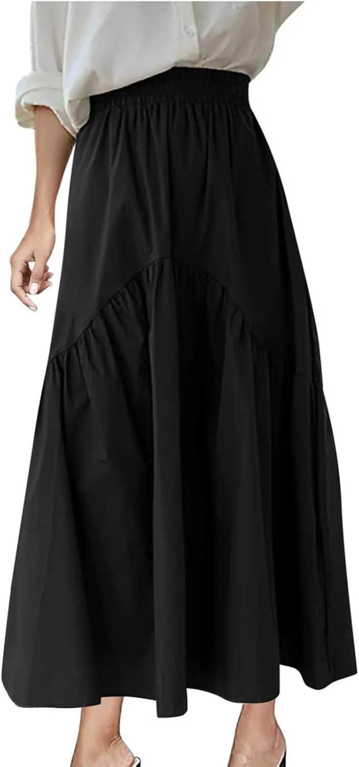 Womens High Waist Beach Skirts 2025 Boho Vacation Long Skirt Flowy Ruffle Pleated Bohemian Skirt Cruise Outfits