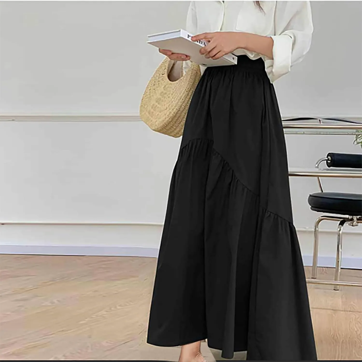 Womens High Waist Beach Skirts 2025 Boho Vacation Long Skirt Flowy Ruffle Pleated Bohemian Skirt Cruise Outfits
