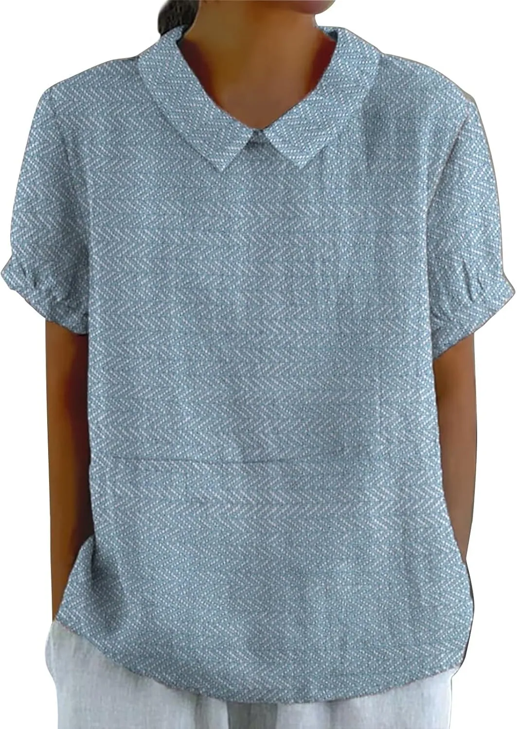 Women's Linen Shirts Floral Printed Summer Boho Tops Cotton Blouse Lapel Neck Short Sleeve Daily Wear Tunic Tee Tops