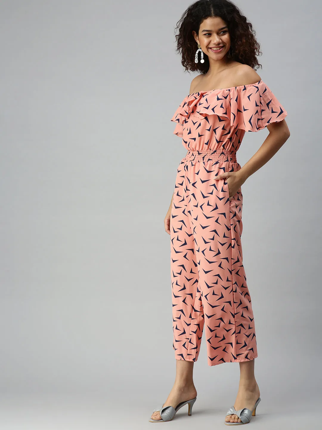 Women's Pink Geometrical Jumpsuit