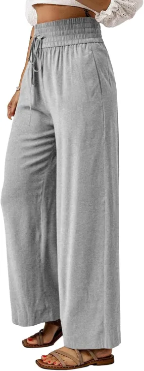 Women's Wide Leg Lounge Pants Summer High Waist Drawstring Loose Light Weight Fit Casual Trousers Comfy Palazzo Pants 2024