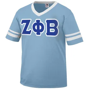 Zeta Phi Beta V-Neck Jersey with Striped Sleeves - 360 - TWILL