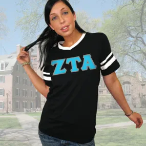 Zeta Tau Alpha V-Neck Jersey with Striped Sleeves - 360 - TWILL