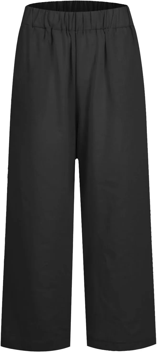 ZOCAVIA Womens Capris Pants Summer Cotton Linen High Waist Baggy Pants Comfy Casual Lightweight Trousers with Pockets